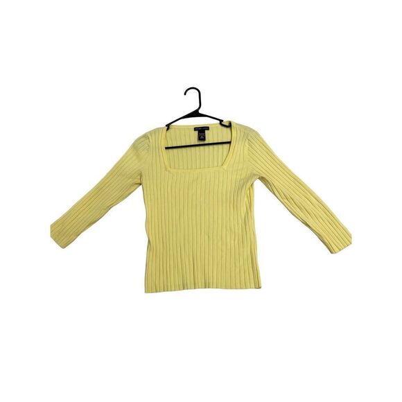 Medium NY&CO light yellow light weight ribbed knit sweater with square neckline - Picture 1 of 5